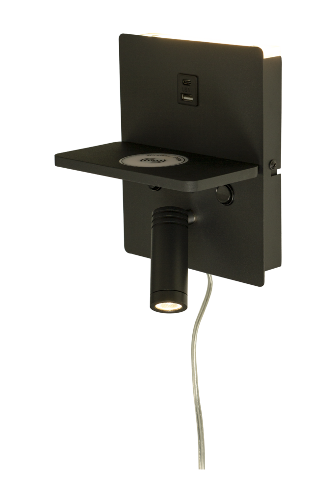 ASTOR vegglampe med trådløs ladning og USB